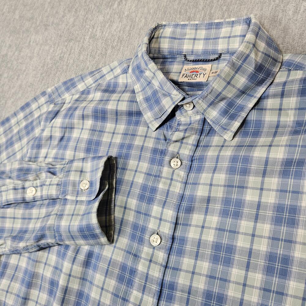 Faherty Shirt Men M Blue Plaid The Movement Shirt Button Up Supima Nylon Lyocell